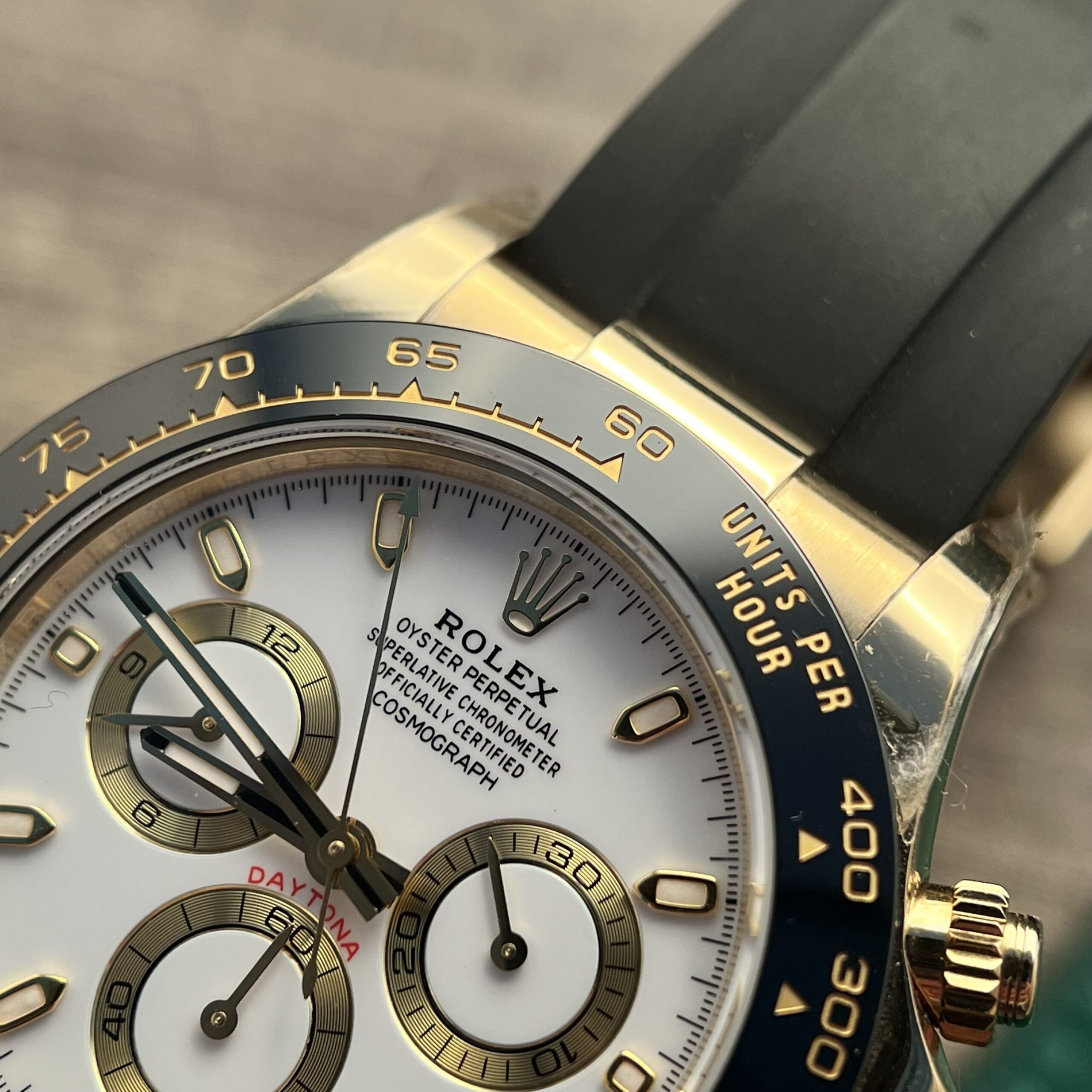 Rolex Daytona YG Plated White Dial 40mm Oysterflex Super Clone