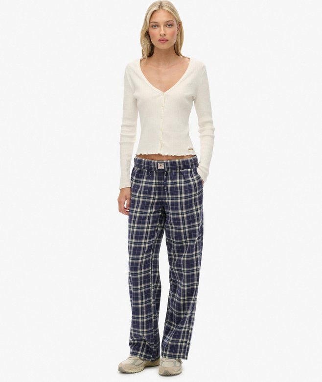Cotton Check Elastic Trousers