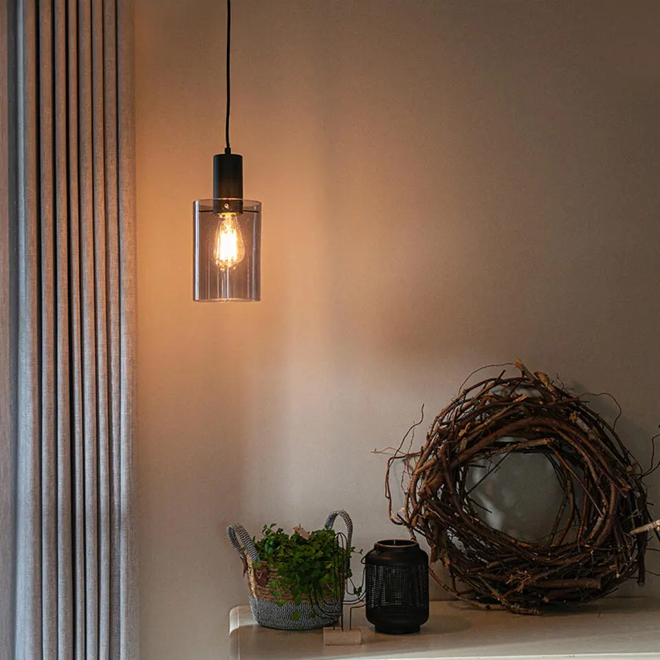 Qazqa hanglamp vidra zwart e27