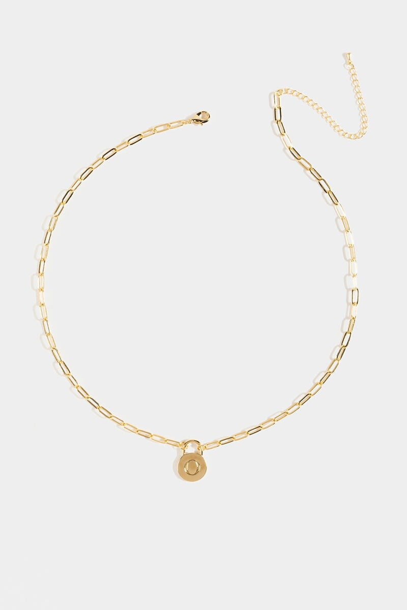 Initial Curb Chain Pendant Necklace Gold