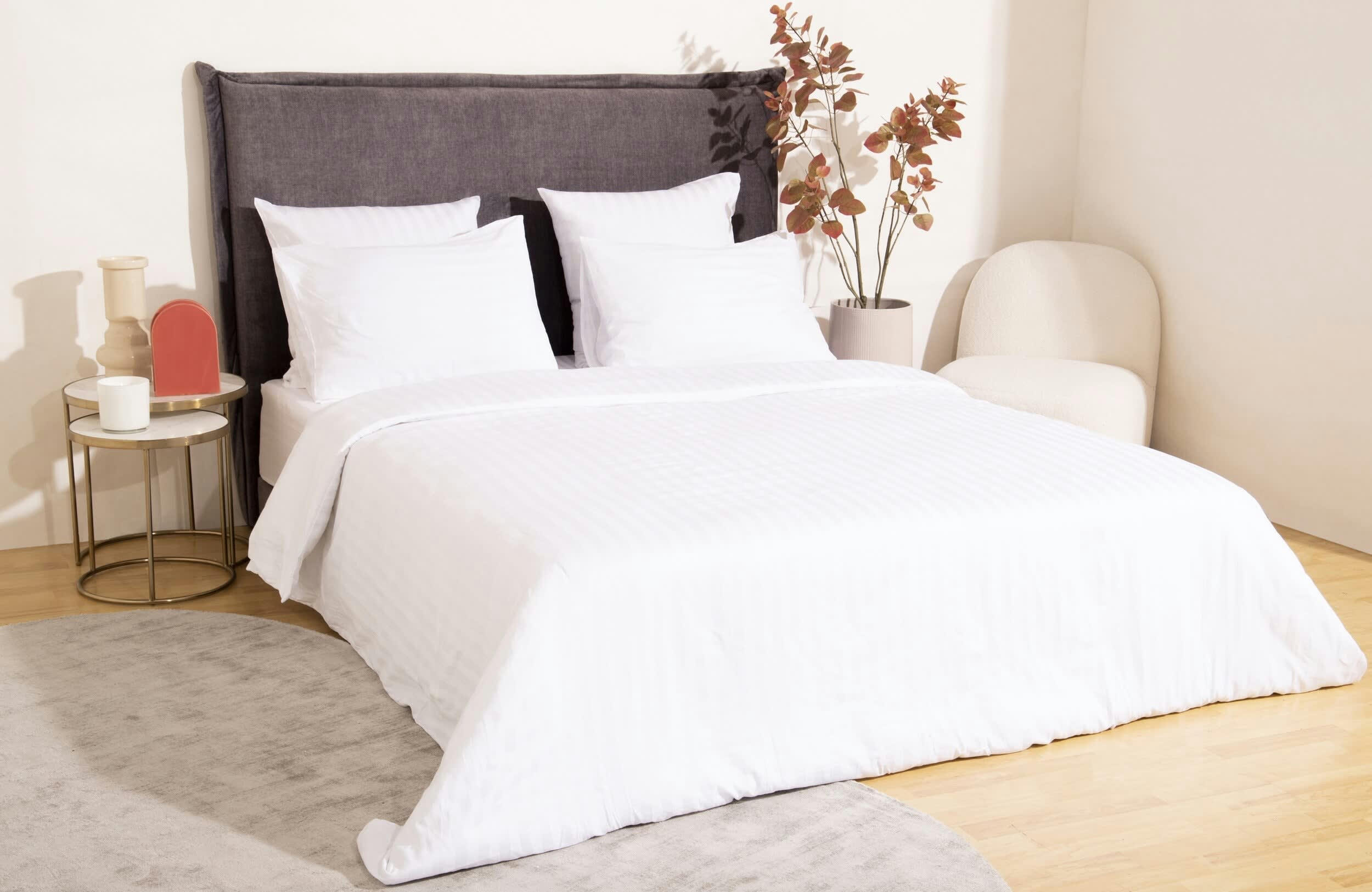 ANNA - Parure de lit en satin de coton rayures ton sur ton 240x220cm