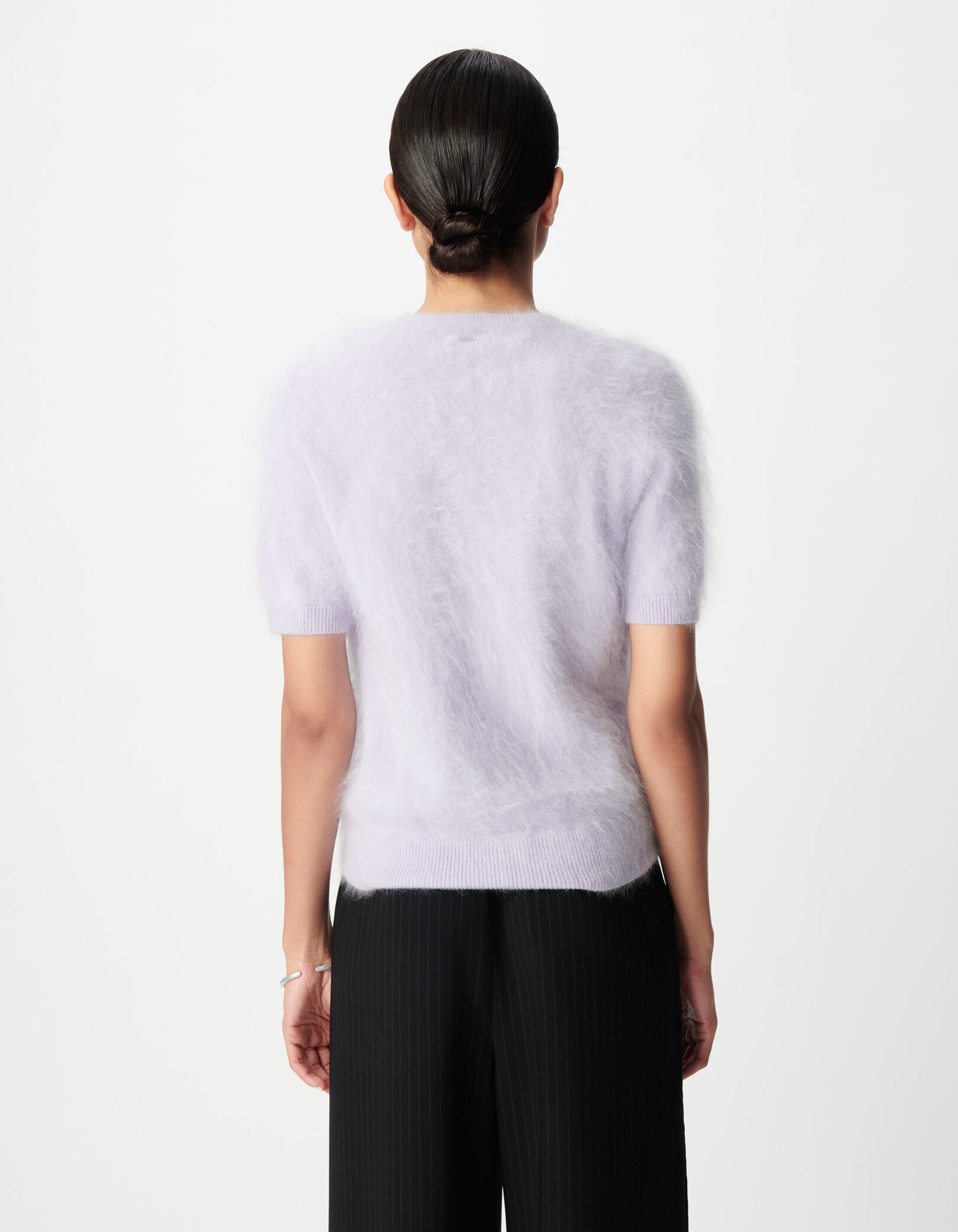 Pull col rond lilas tricot cachemire brossé Femme