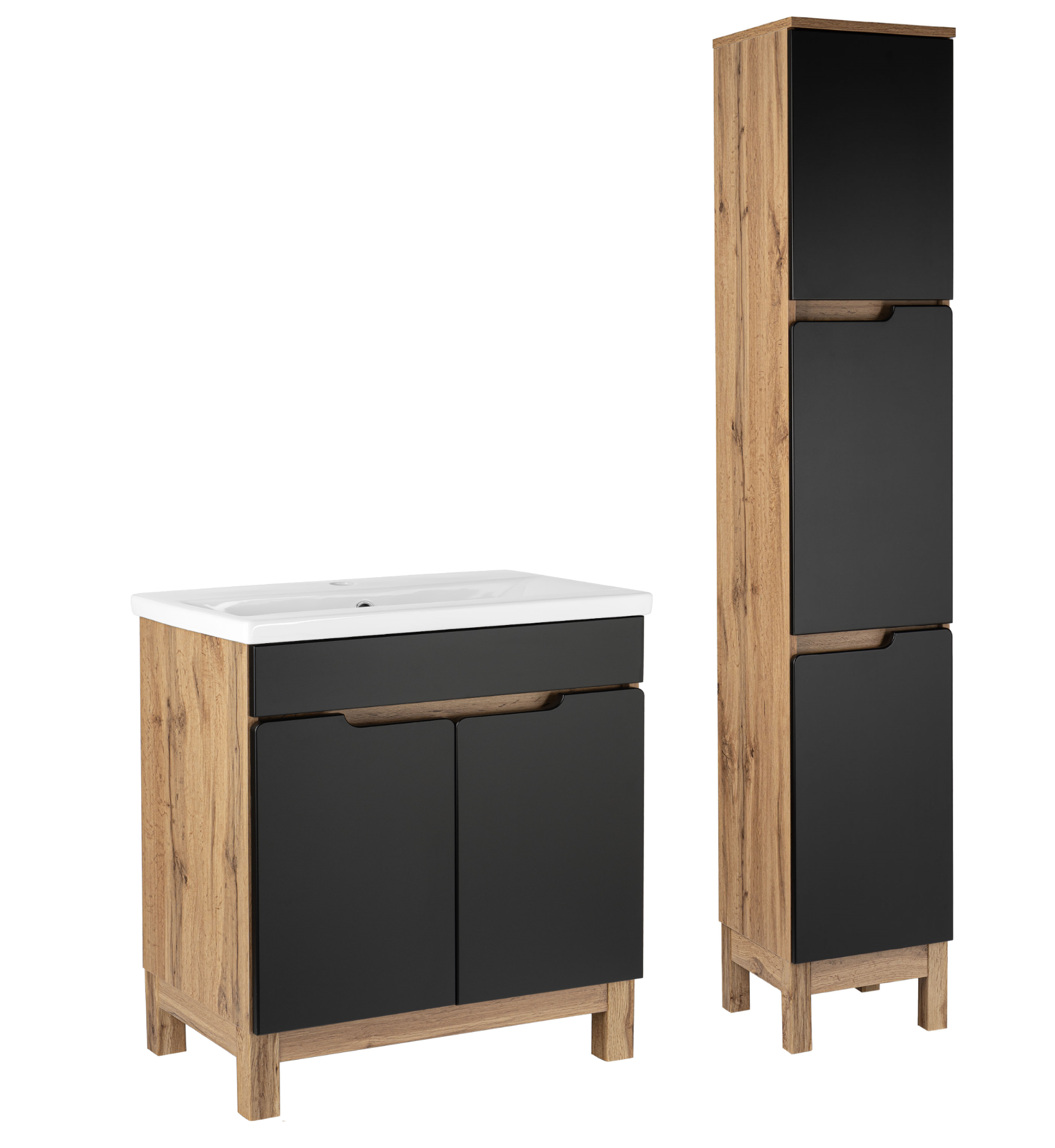 Zestaw Łazienkowy 80cm 2D Alma Słupek Dąb Wotan / Czarny Mat