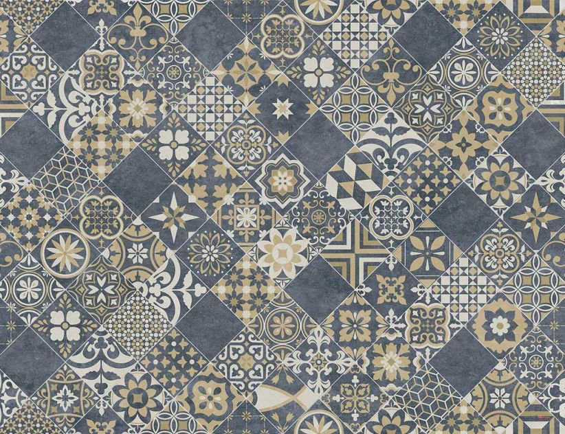 PVC Calypso Tile Blau, Gold 4m
