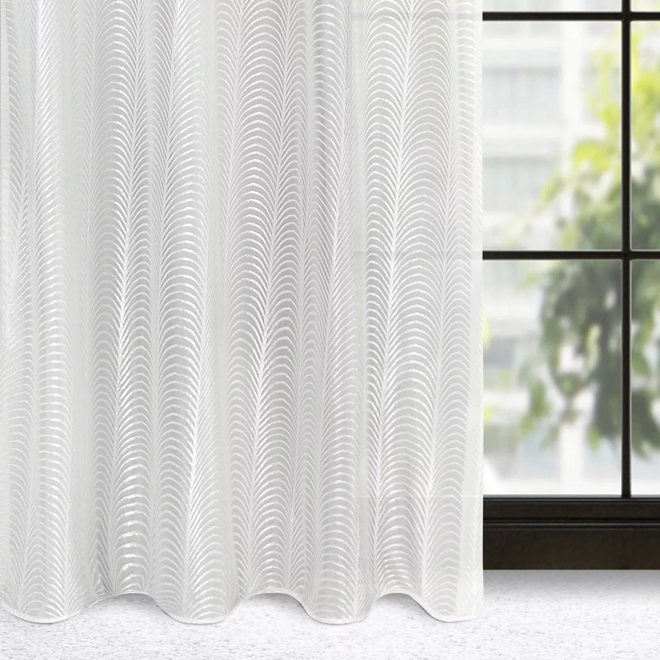 Dekoracja okienna biała z żakardowym wzorem 140x250 cm przelotka - KAMILA
