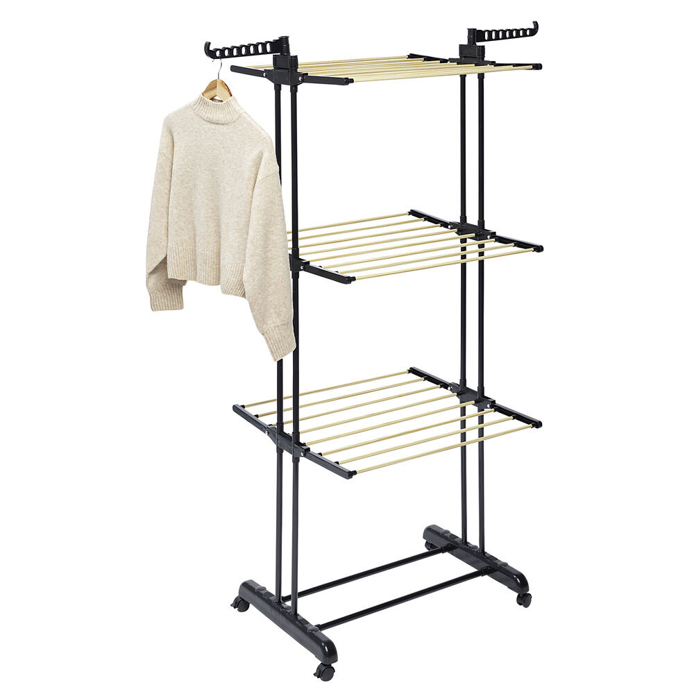 Séchoir tour 3 niveaux fer et plastique blanc 75x64xH177cm