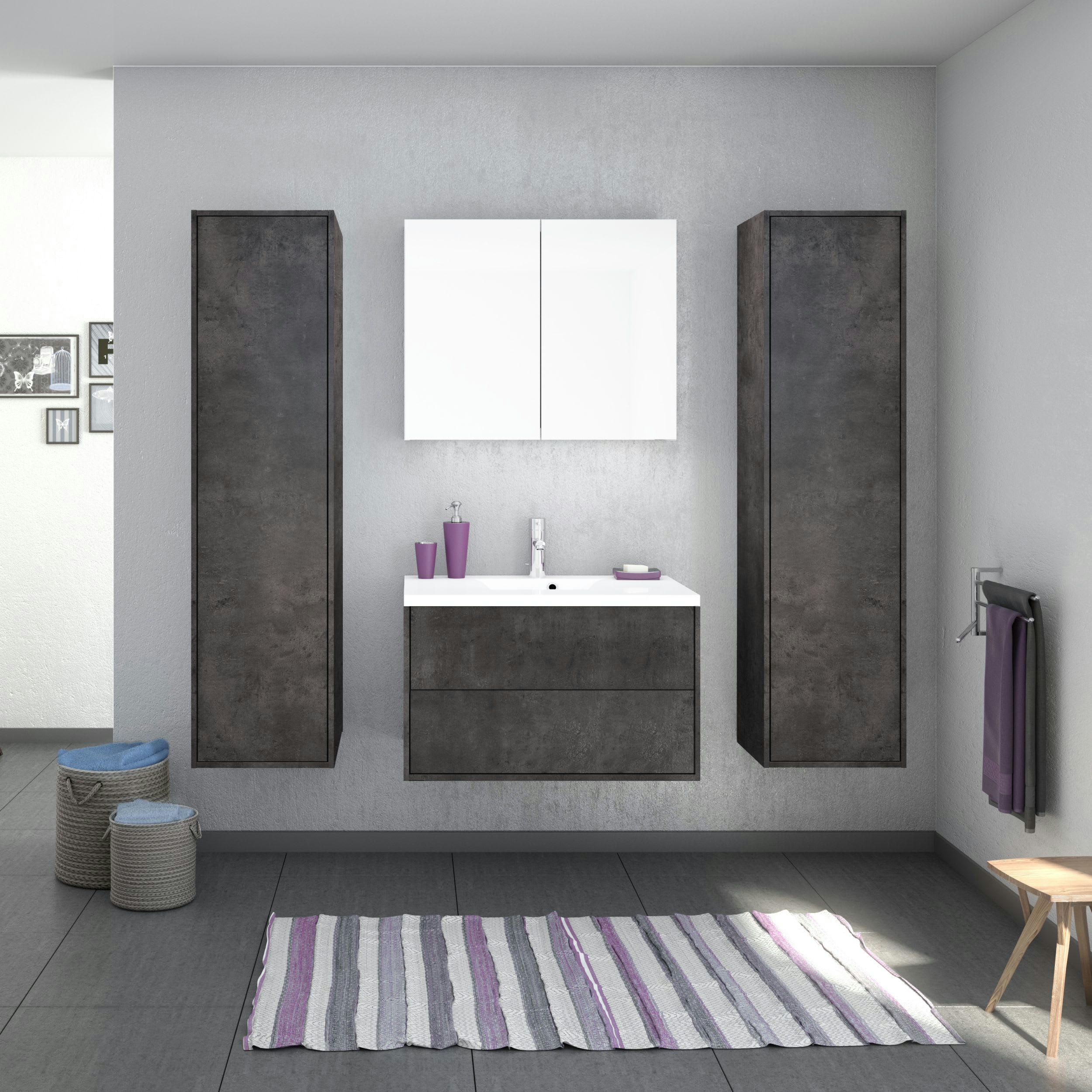 MARNY - Colonne de salle de bain avec rangement PPSM Béton Foncé