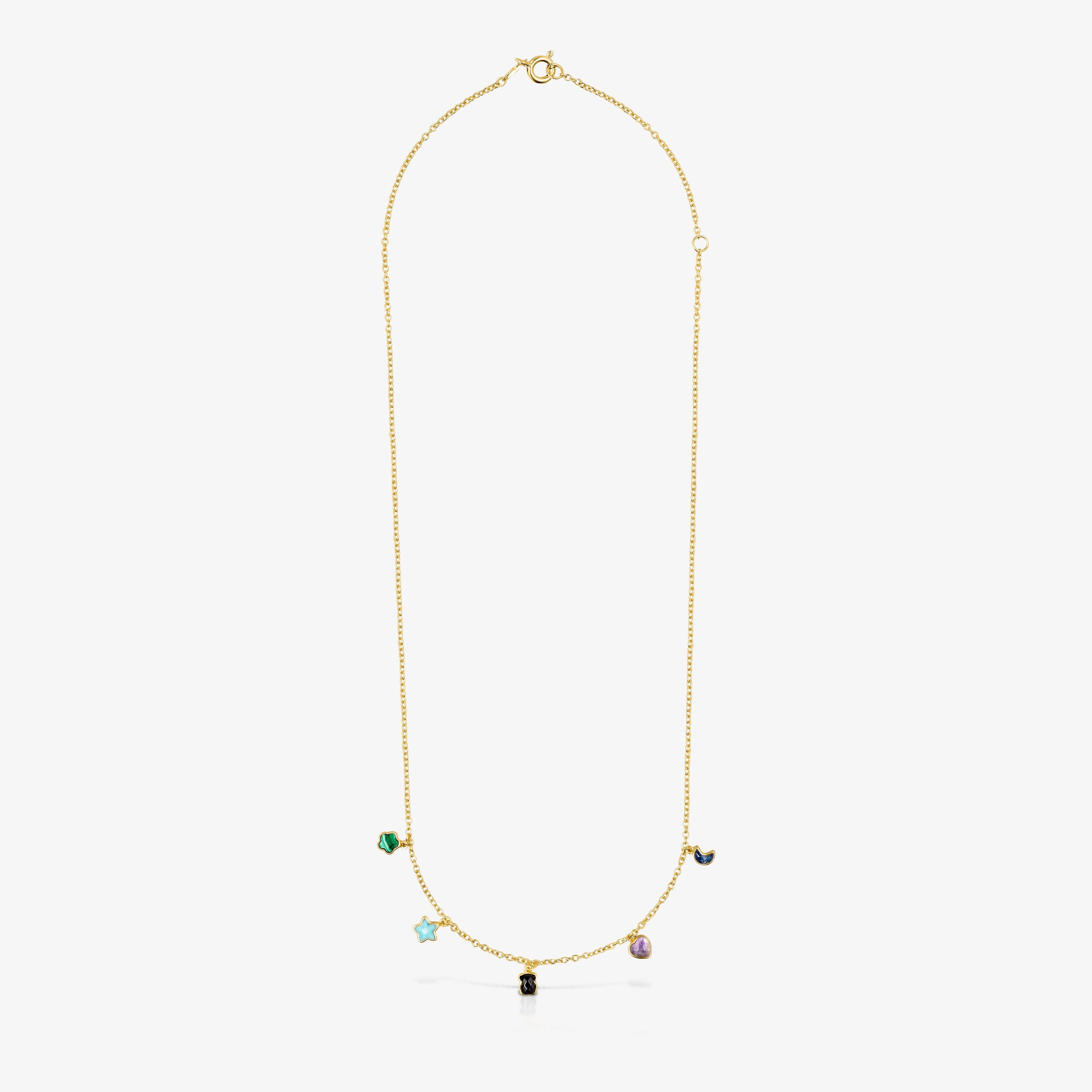 Collar con baño de oro 18 kt sobre plata y cinco motivos de gemas multicolores de 2-5mm. 45 cm Glory