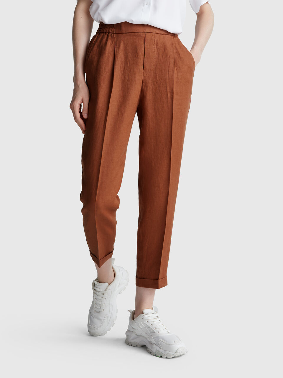 Regular fit pure linen trousers
