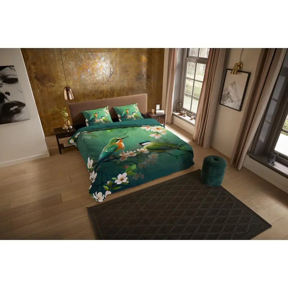 Pure Tropische Vogels Dekbedovertrek Groen-1-persoons (140 x 200/220 cm)