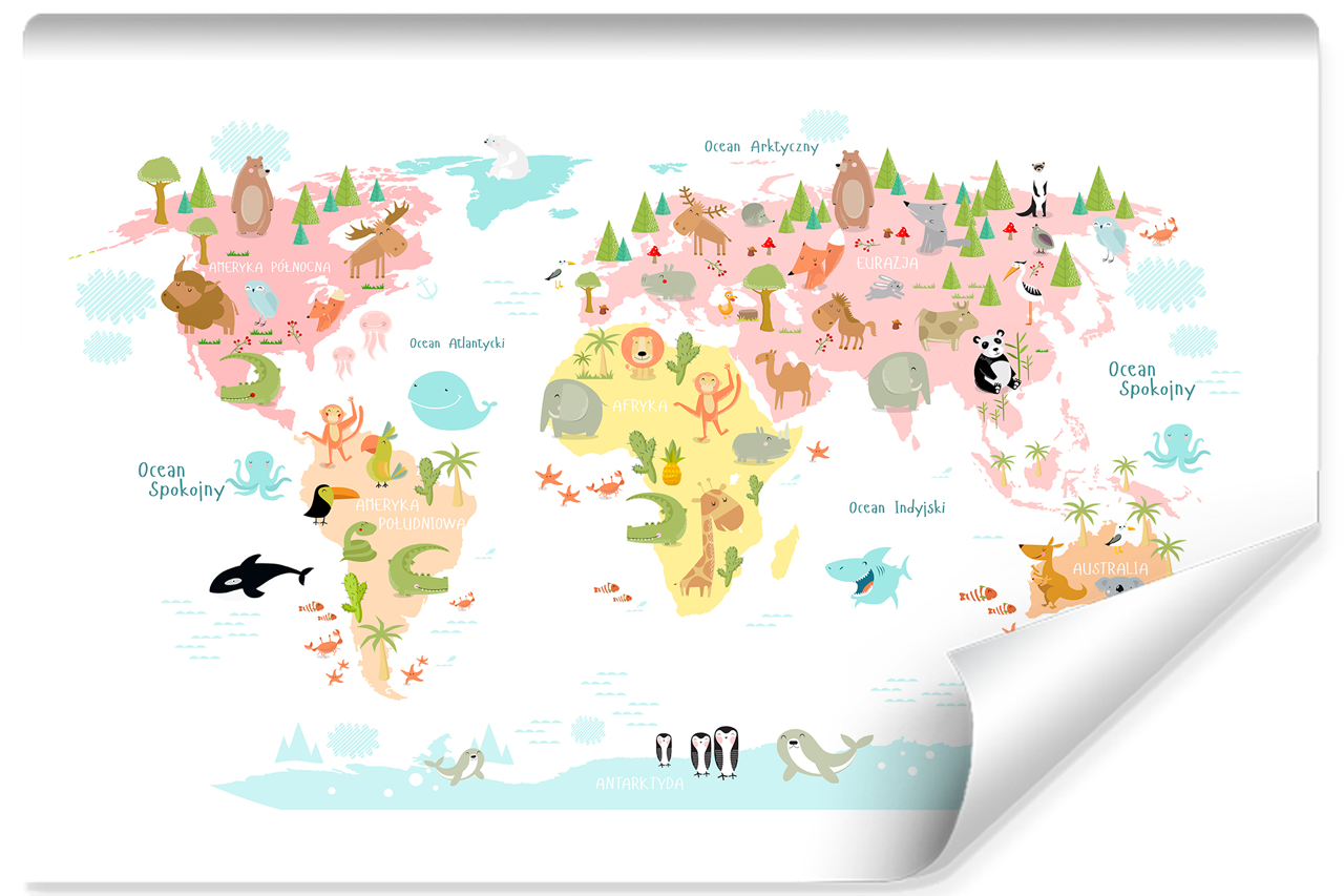 Fototapeta MAPA ŚWIATA Zwierzęta Rośliny 90x60cm
