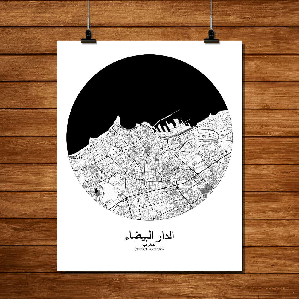- Affiche Casablanca Carte ronde 40x50
