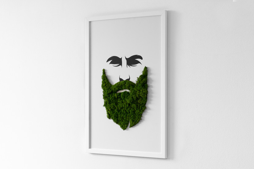 Obraz z mchem - Hipster z brodą 40x60 cm Biała Rama