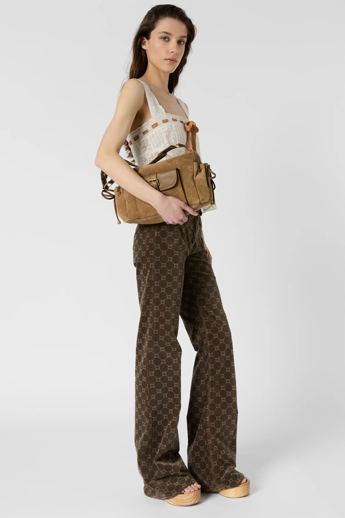Pantalon flare en velours à monogramme - ANNA