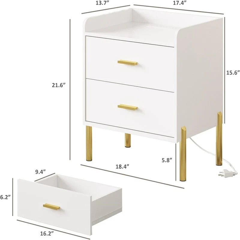 2 Drawer White Nightstand