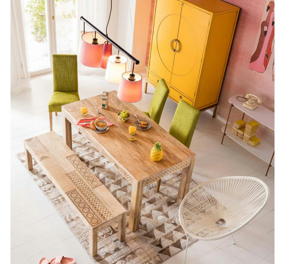 PURO PLAIN - Table à manger 8/10 personnes en manguier sculpté L200