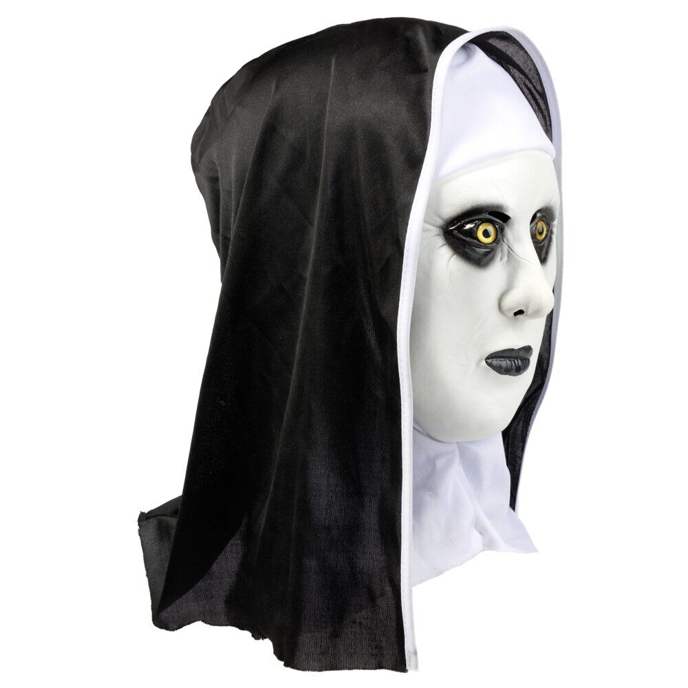Masque Halloween adulte nonne effrayante latex blanc et noir