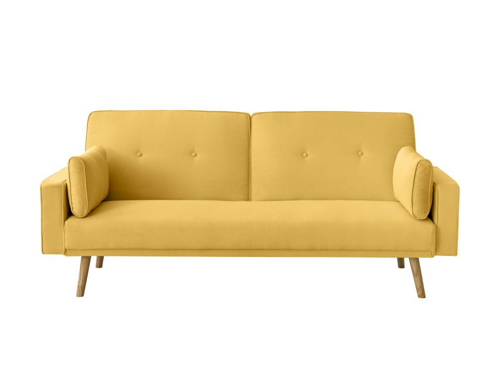 ELGA - Canapé droit convertible style scandinave en tissu jaune