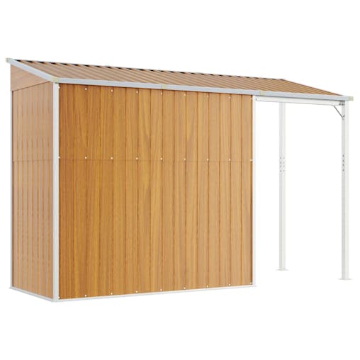 NNEVL Garden Shed with Extended Roof Light Brown 277x110.5x181 cm Steel