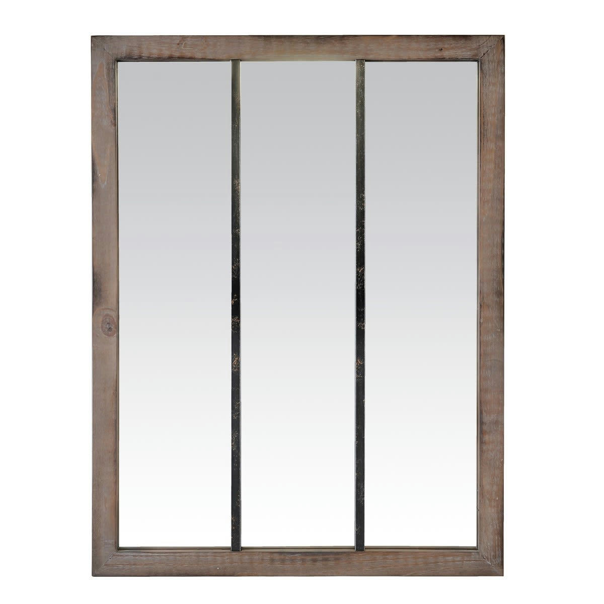 NELL - Miroir verrière en métal et bois 113x85cm bois foncé