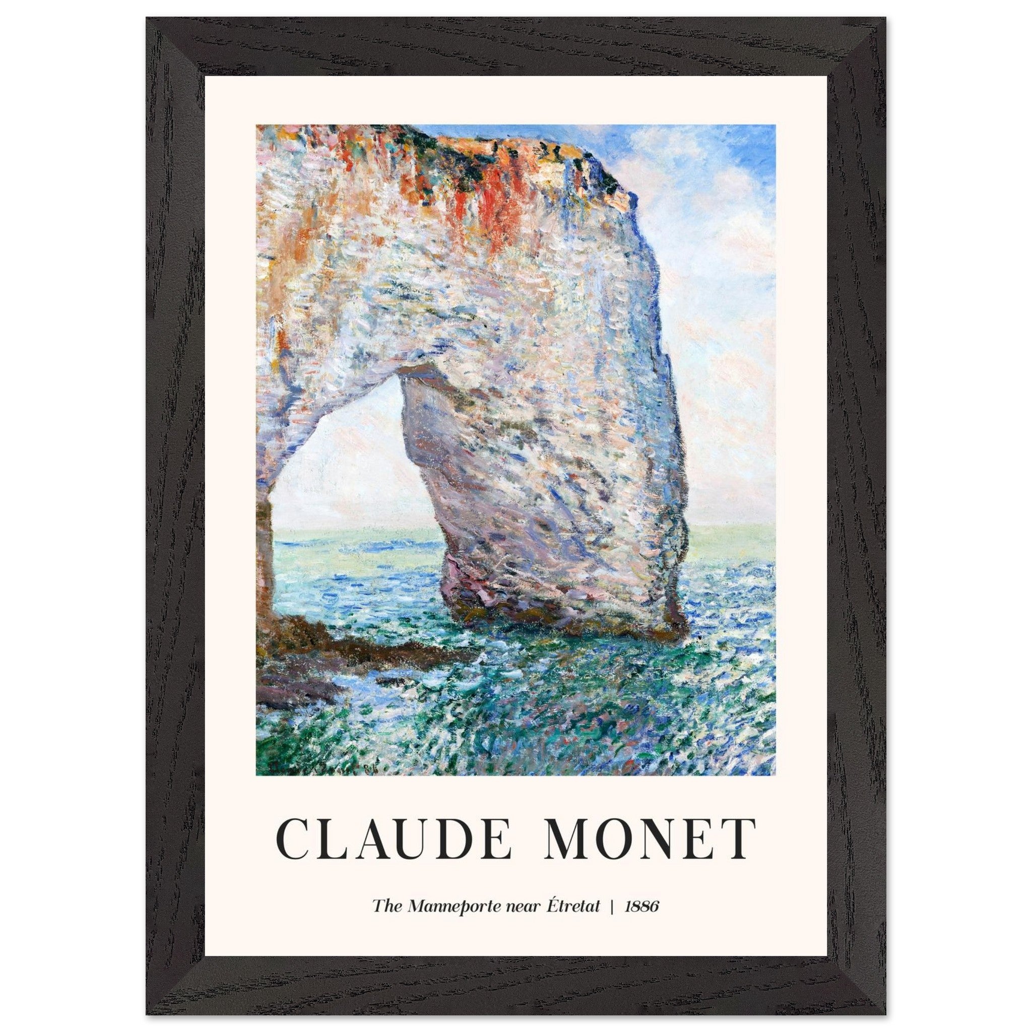 Artfulprints Poster met Lijst Claude Monet - The Manneport near Étretat  - A4 21x29.7 cm - Lichtblauw