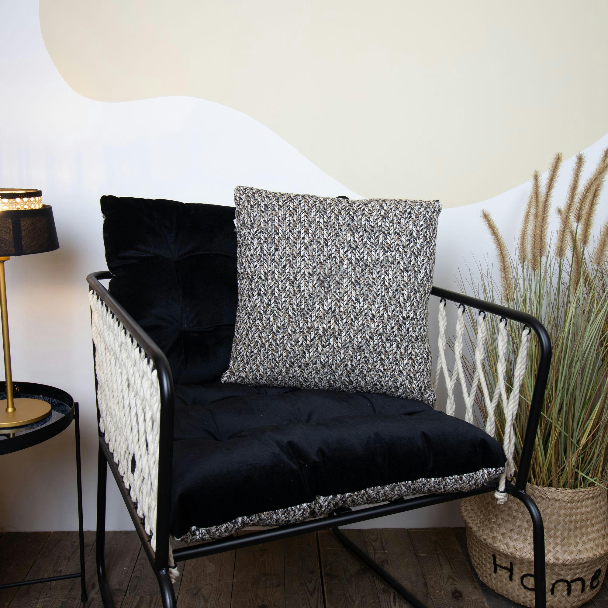 JERIKO - Coussin en coton chiné beige et noir 40cm