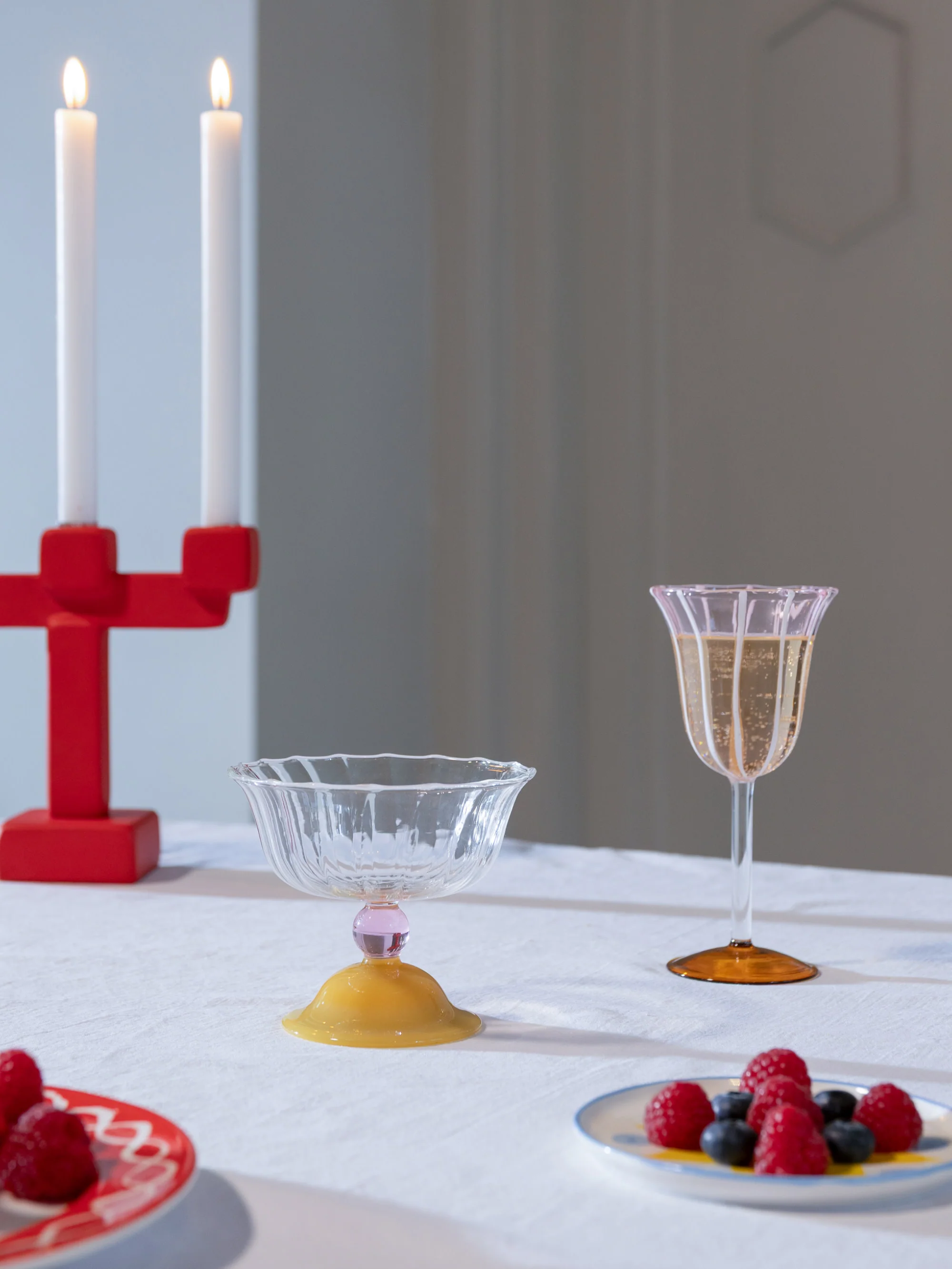 Handgefertigte Champagnerschalen Tulip aus Borosilikatglas, 2er-Set