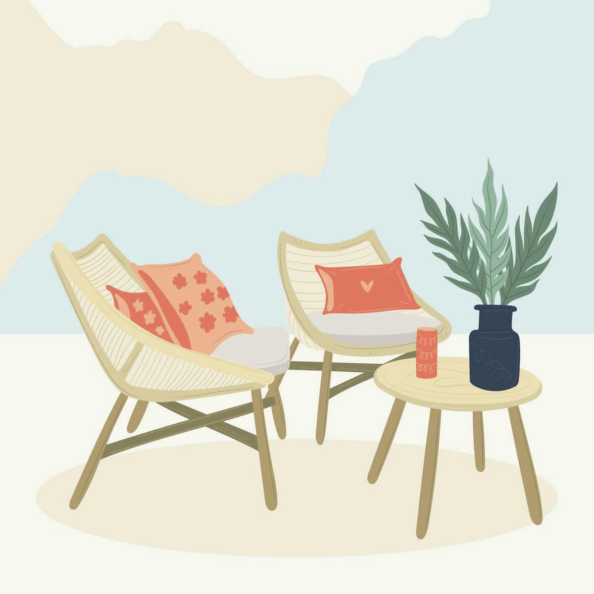 ILLUSTRATION - Tableau sur verre synthétique chaise et jardin 90x90 cm