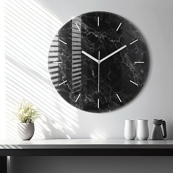 Horloge murale Wallfluent fi60 cm Aiguilles blanches Marbre foncé 1 pcs