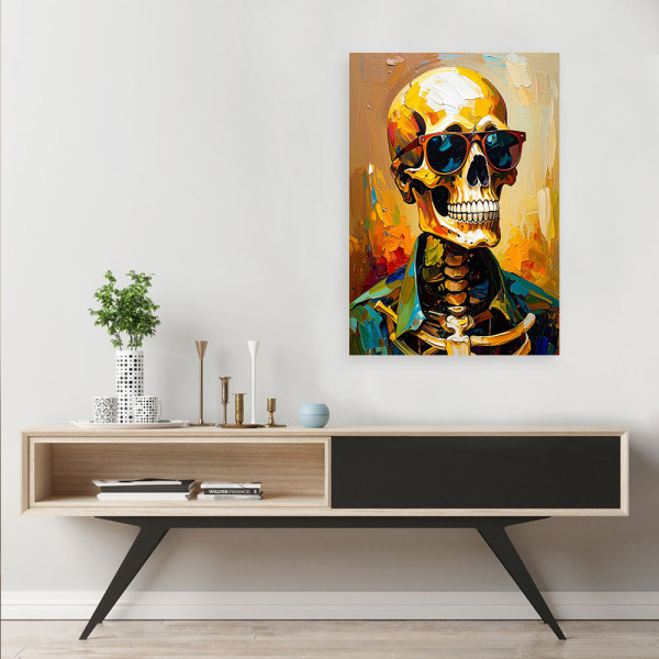 Feeby Obraz nowoczesny na ścianę, Kolorowa Czaszka w okularach 40x60