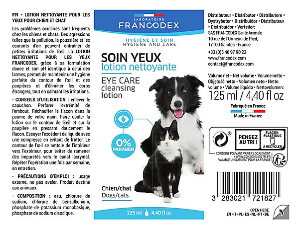 Nettoyant yeux chien et chat 125ml Francodex