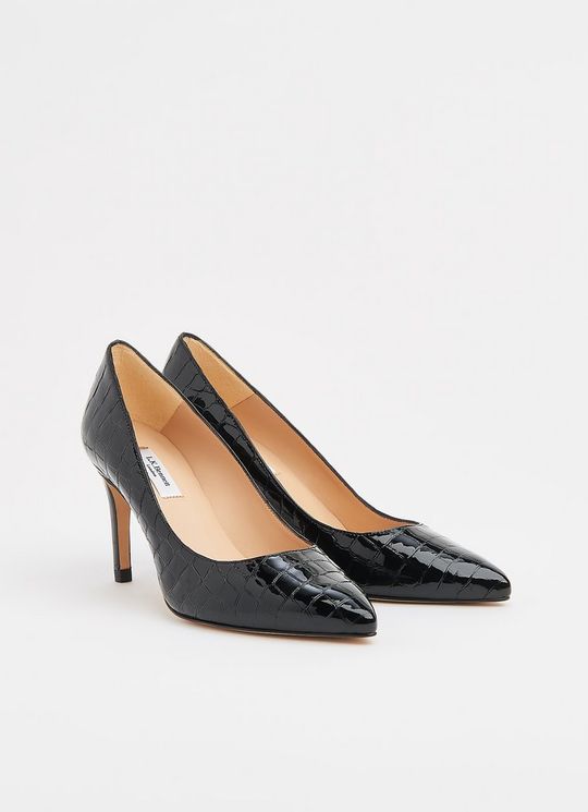 Floret Black Croc Effect Pointed Toe Courts