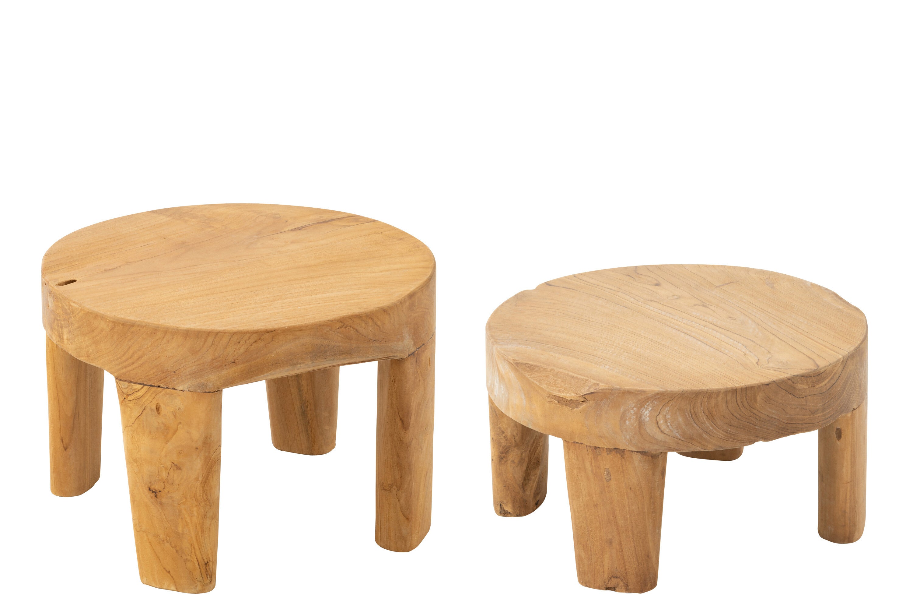 J-Line tafel Rond - hout - naturel - set van 2