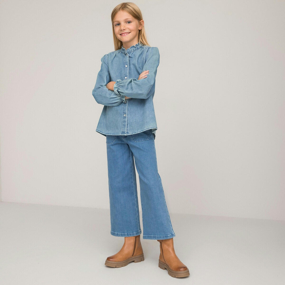 Chemise oversize en denim light, manches longues