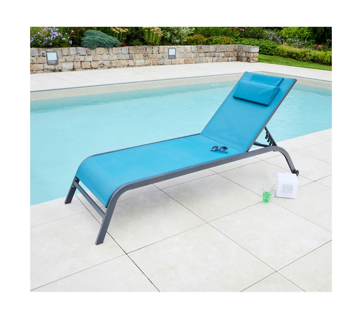 GOZO - Bain de soleil  en acier bleu canard