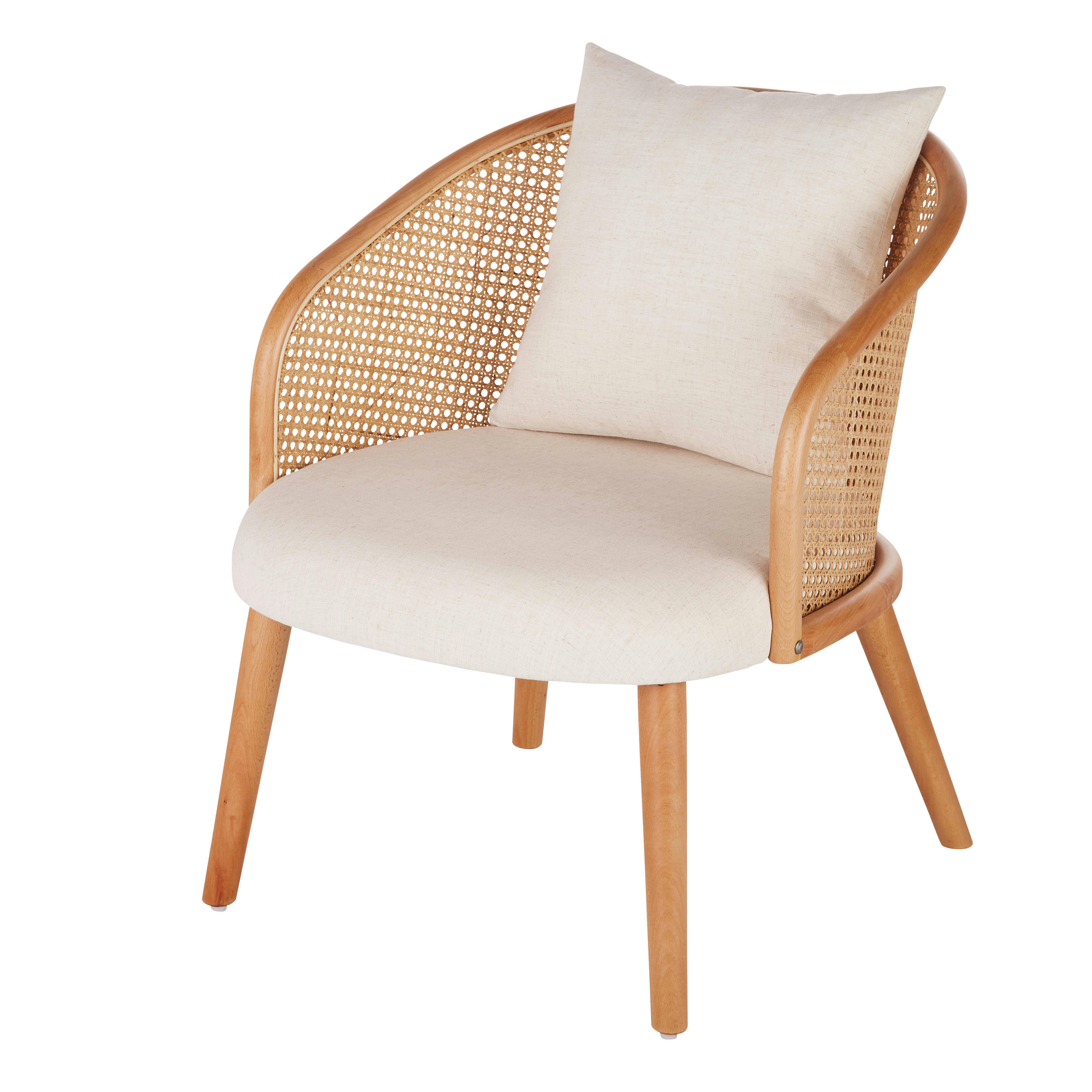 Sockette - Fauteuil écru et cannage en rotin