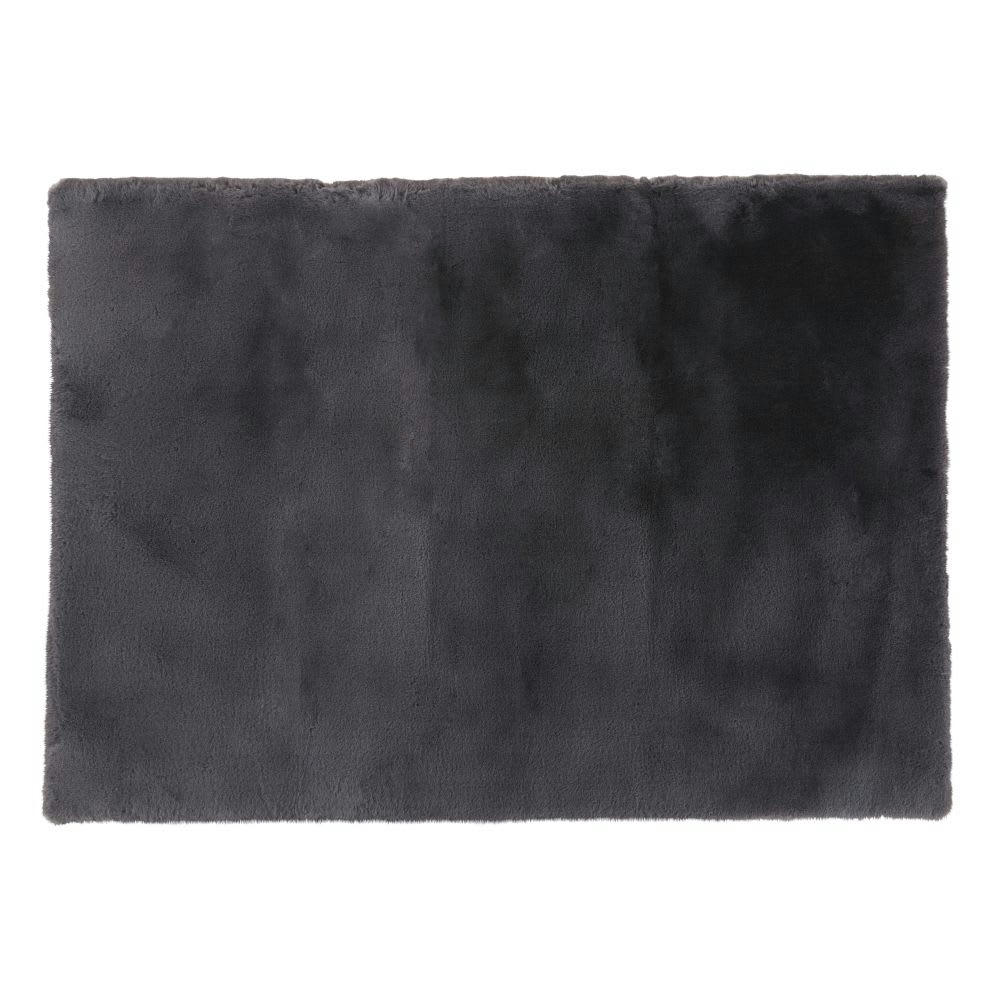 LEANDRO - Tapis shaggy imitation fourrure gris anthracite 160x230