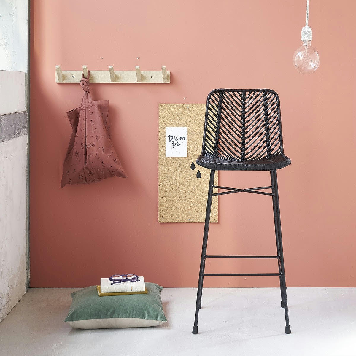 BOHEMA - Chaise en mindi massif assise tisssée noire