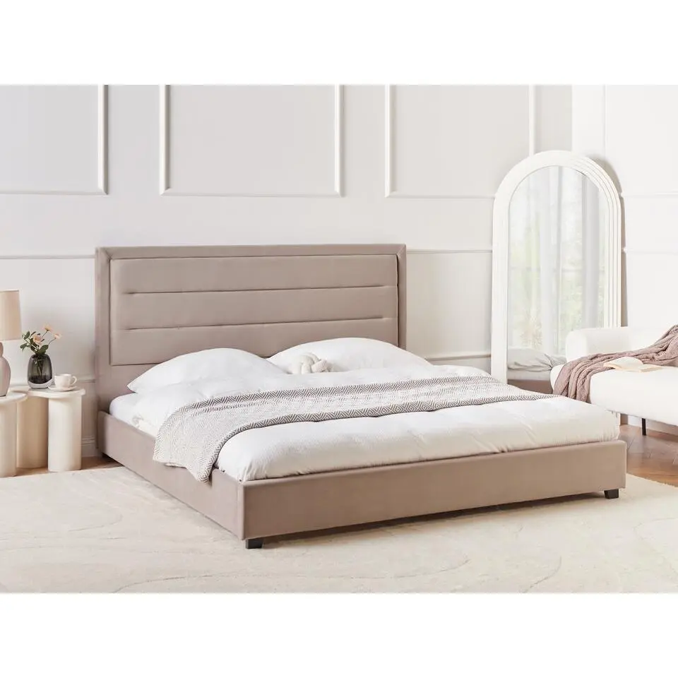 ROUEN - Tweepersoonsbed - Taupe - 180 x 200 cm - Fluweel
