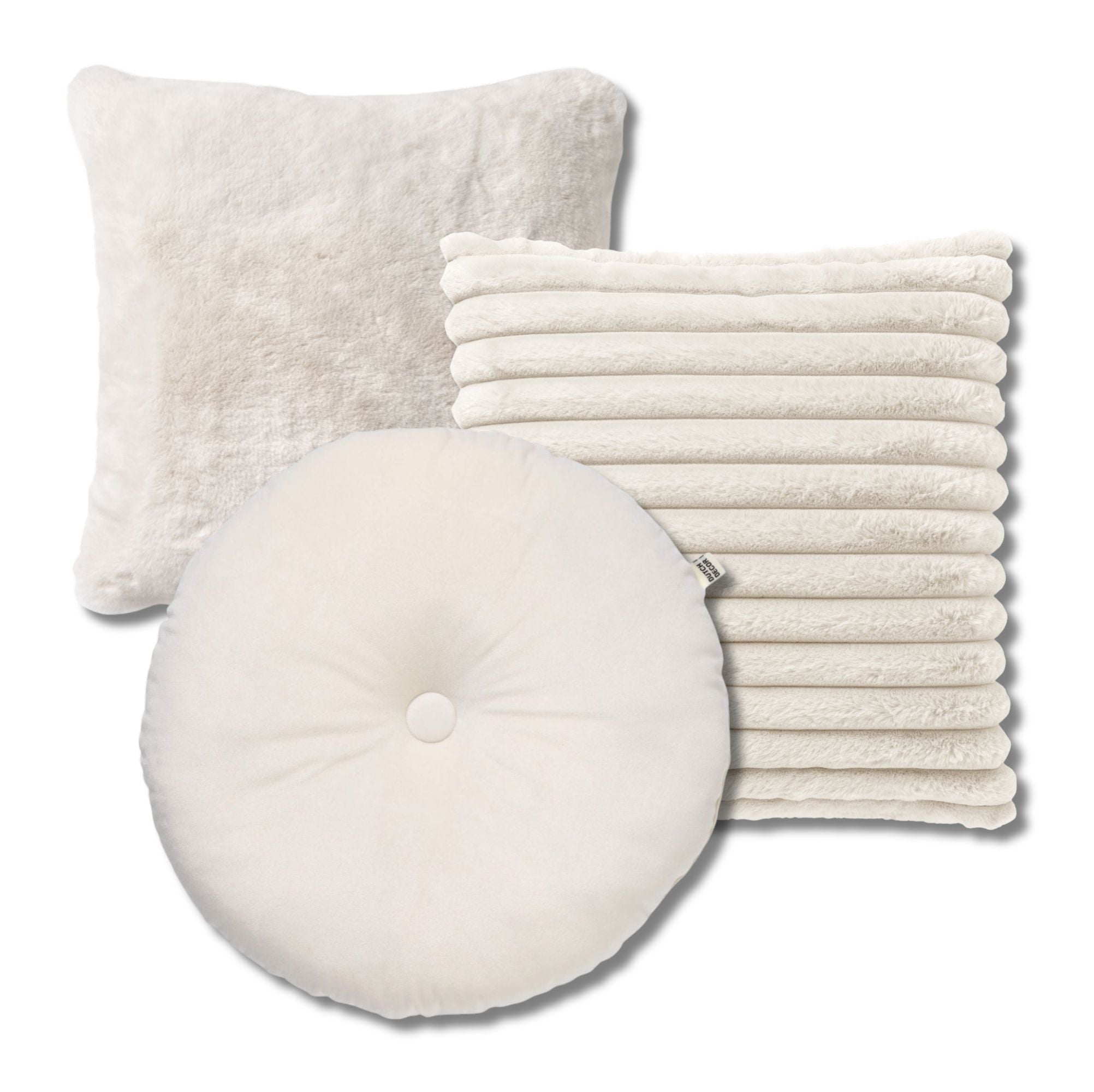 KUSSENSET - 3-delig - White Shapes - 50x50 cm, 45x45 cm, Ø38 cm - inclusief binnenkussens - wit