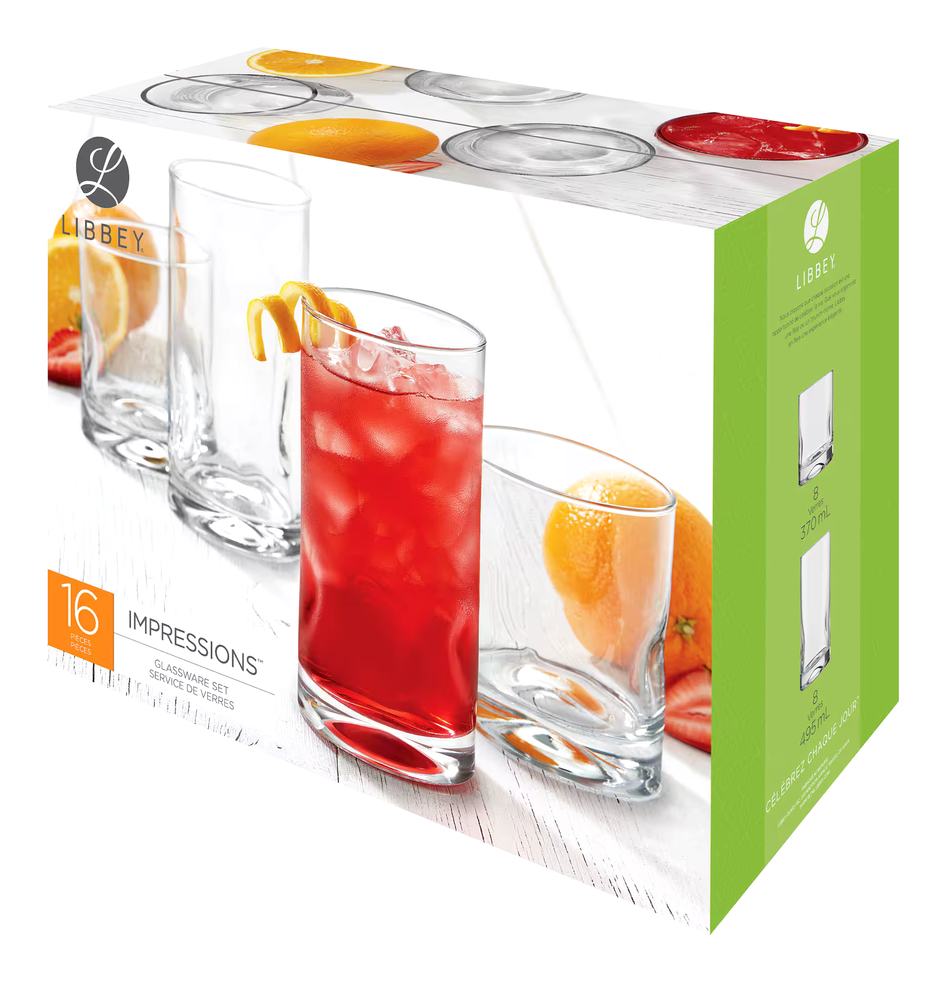 Libbey Impressions 16pc Tumbler Glassware Set, Dishwasher Safe, 8pc x 355-mL and 8pc x 503mL