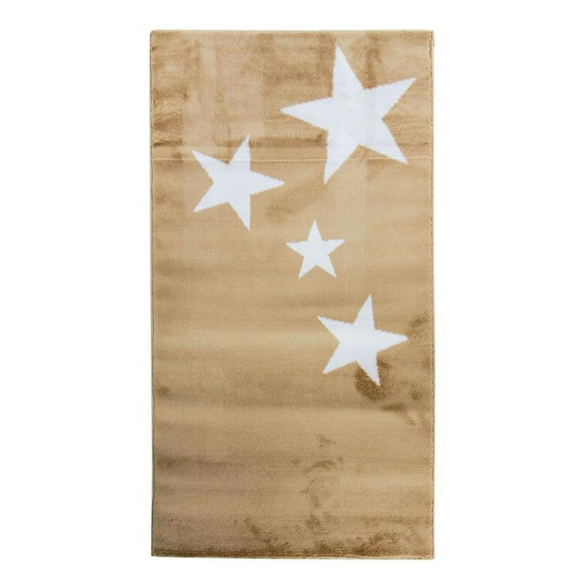 STARS - Tapis toucher laineux motifs étoiles beige 80x150