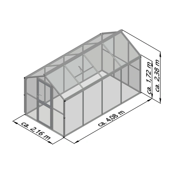 Gewächshaus »Galant«, BxLxH: 2,16 x 4,08 x 2,38 m, 8,81 m², abschließbar
