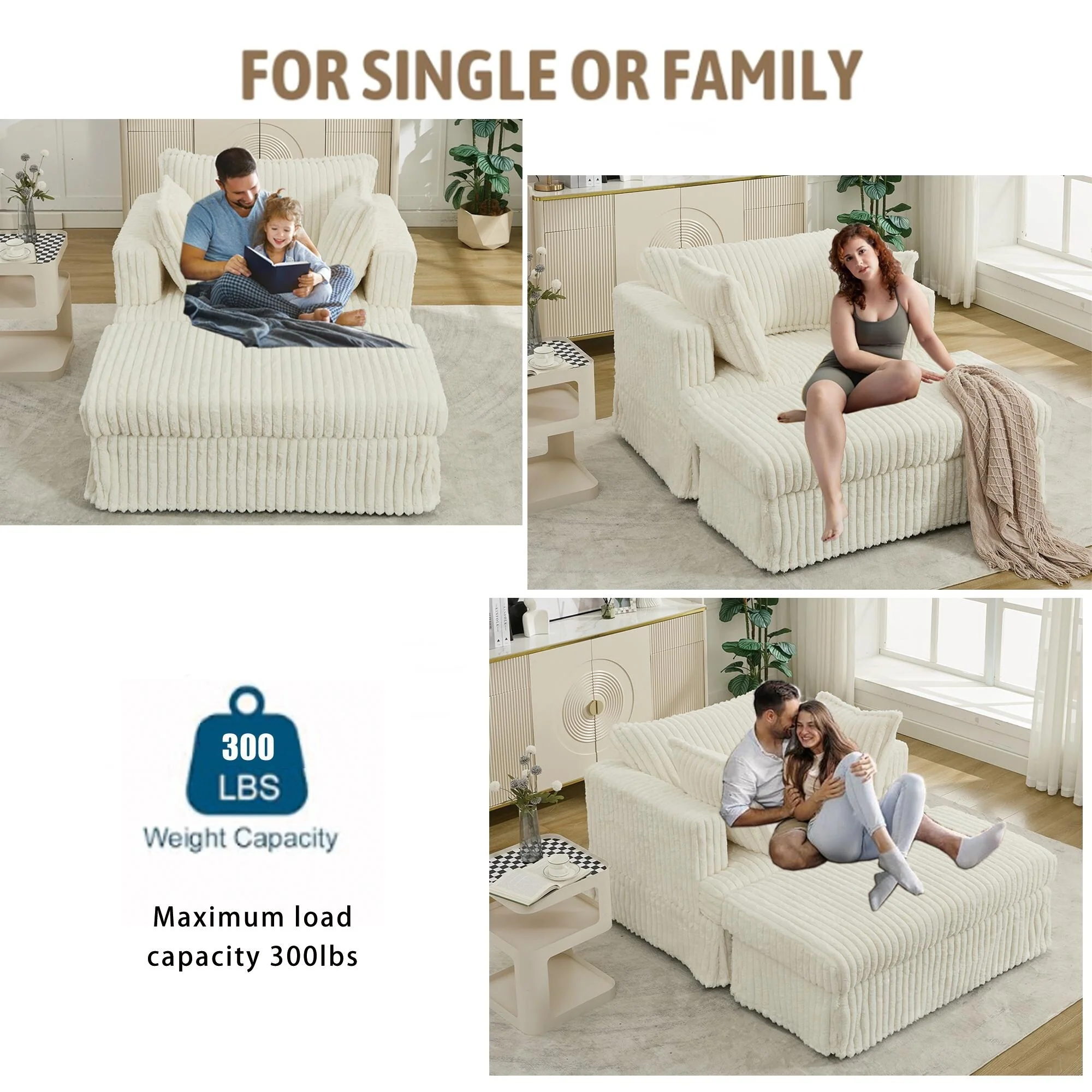 47.8 Oversized Upholstered Chaise Longue Chair with Pillows