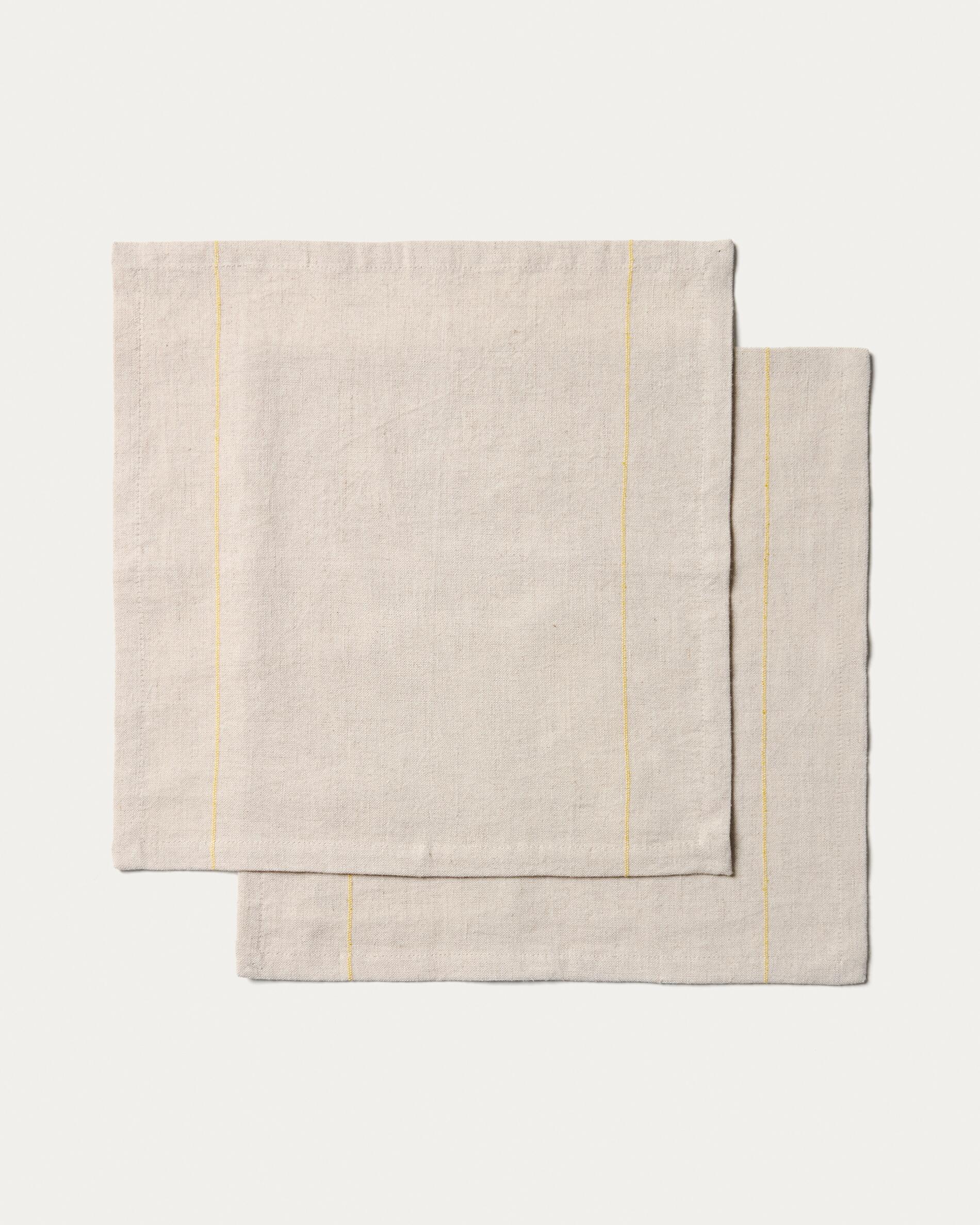 Ulaen set of 2 beige cotton and linen napkins with yellow stripes 35 x 35cm
