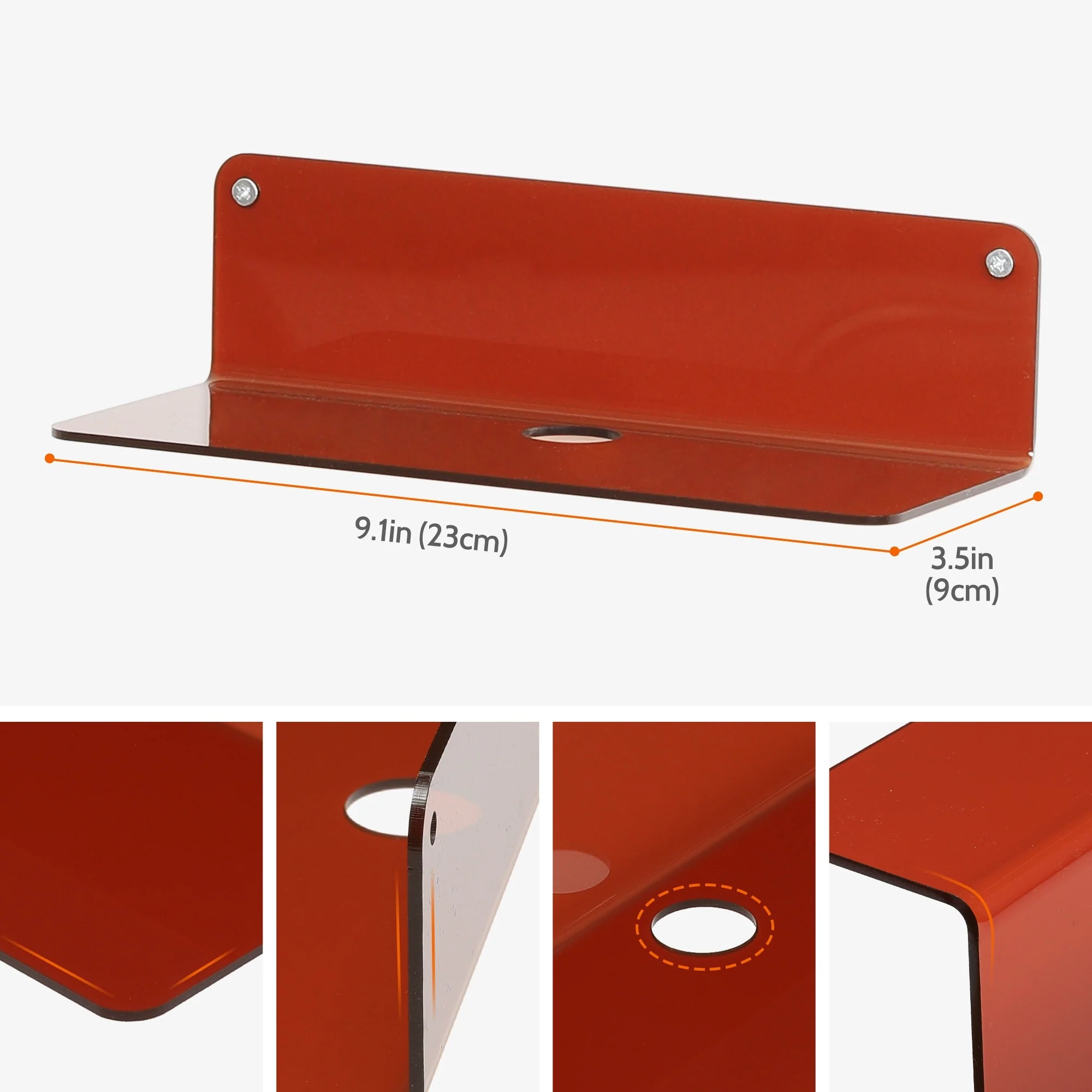 Acrylic Floating Shelves for Wall, Acrylic Shelves for Bathroom Living Room and Kitchen Room Wall Display Shelf 9*4in