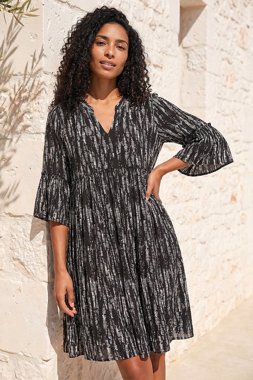 Roman Abstract Crinkle Smock Dress