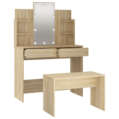 NNEVL Dressing Table Set with LED Sonoma Oak Engineered Wood