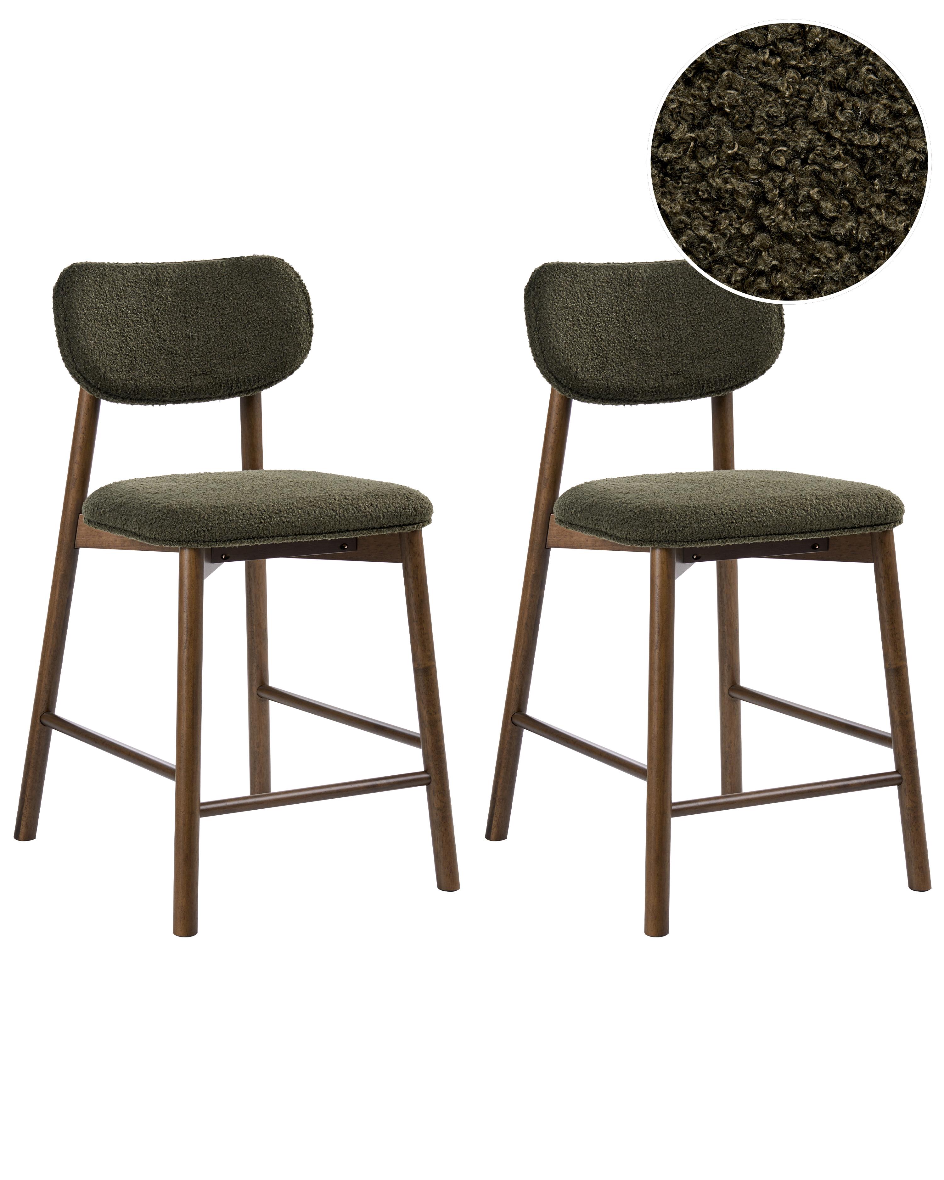 Set of 2 Dining Chairs MILLS Boucle Brown/ Green