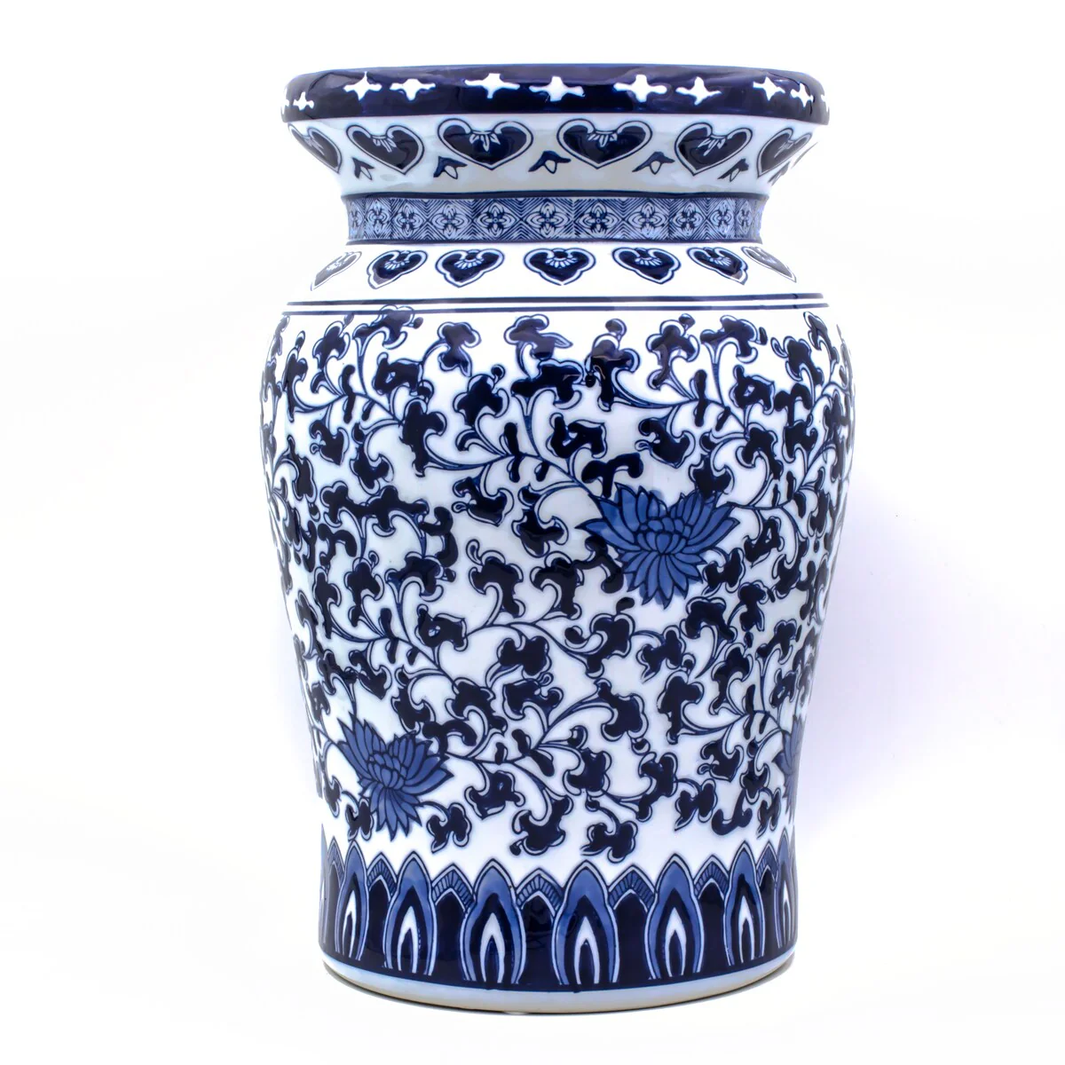 Euro Ceramica Blue Garden Porcelain Decorative Lotus Podium Stool